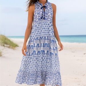NWT Calypso St. Barth Summer Daria Dress(Maxi)(Blue/White/Floral) XL